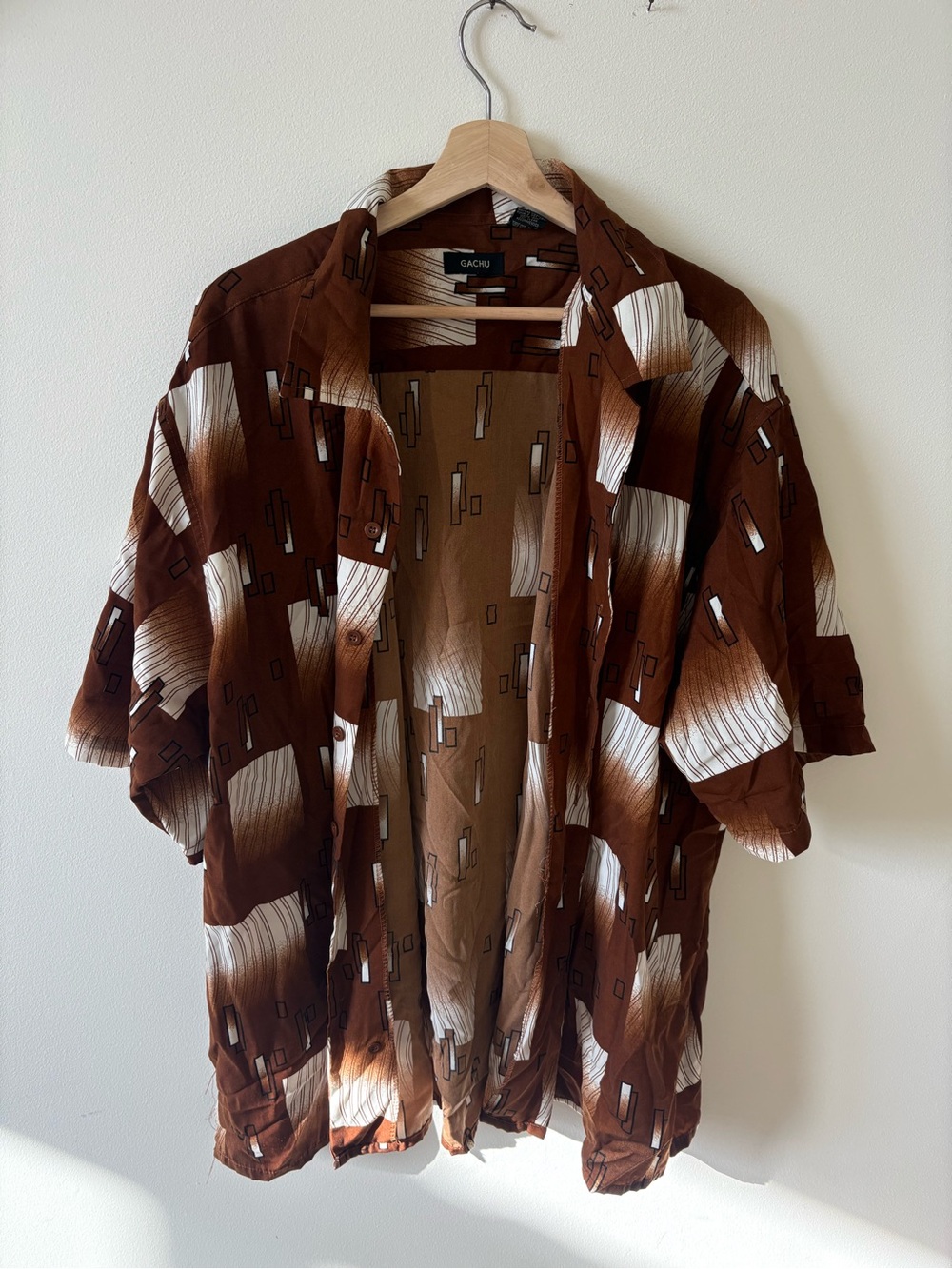 Vintage Gachou Brown & White Short-Sleeve Button Shirt Jacket